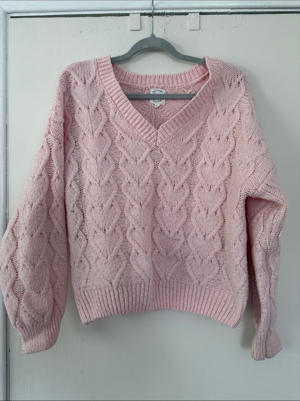 Hippie Rose Blush Pink Cable V-Neck Sweater